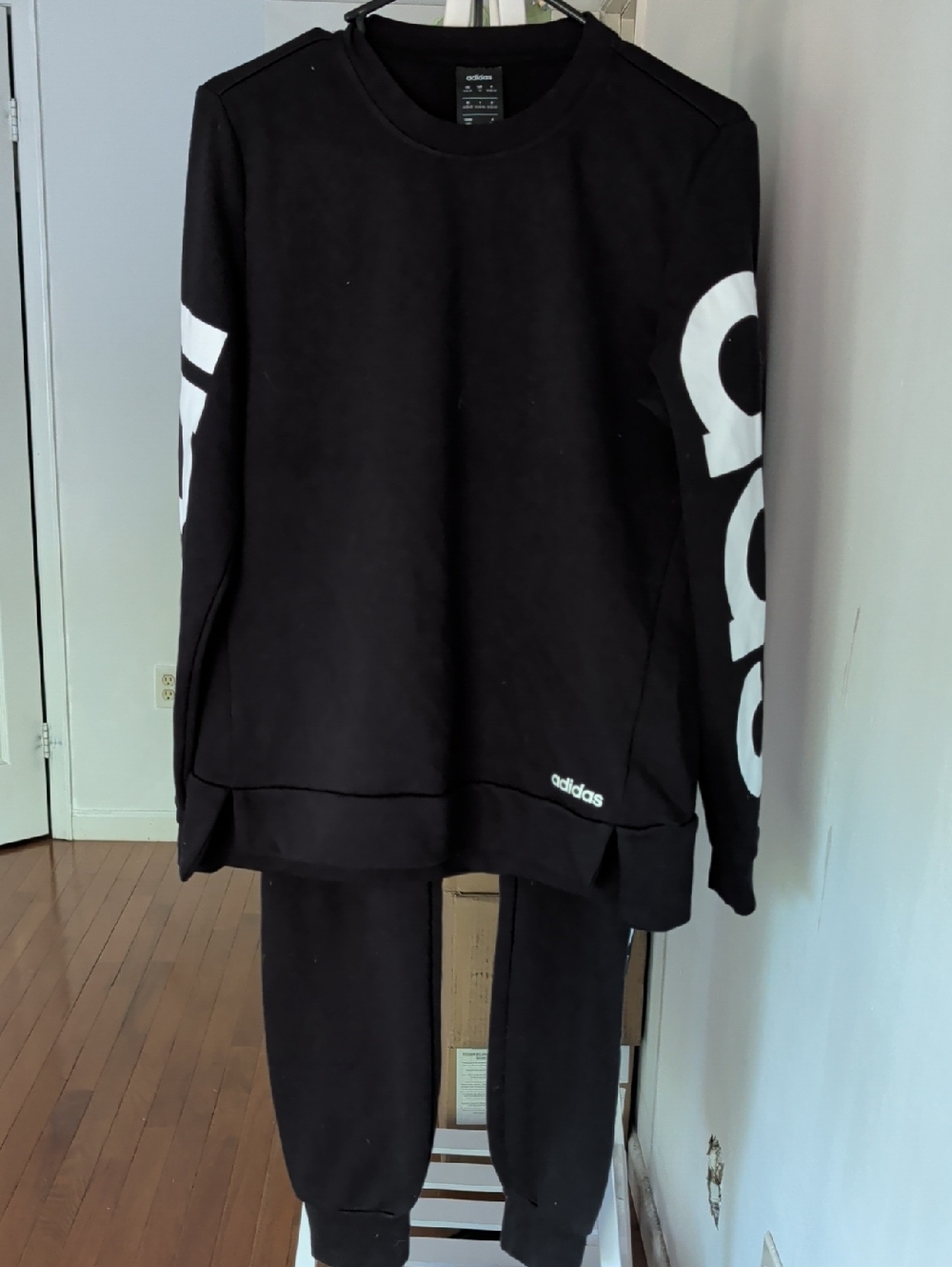 adidas Black Crewneck and Joggers Set with White Logo